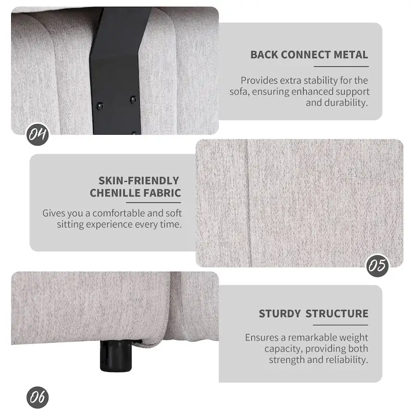 91.73 L-Shaped 4-Seat Sectional Sofa with 2 Hidden Stools, 2 Removable Lumbar Cushions, and Durable Chenille Fabric