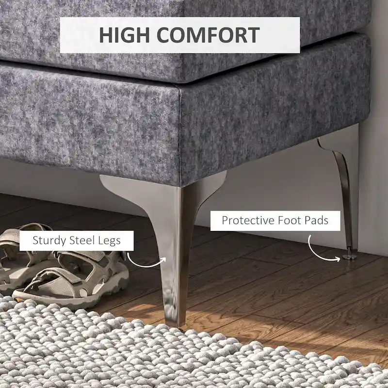 48 End of Bed Bench, Upholstered Entryway Bench with Double Layer Seat Cushions and Steel Legs, Bedroom Bench, Dark Gray