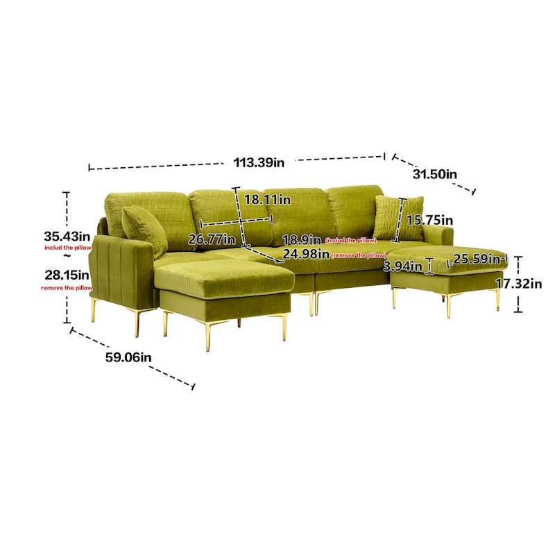 Velvet U-shaped modular detachable sectional sofa