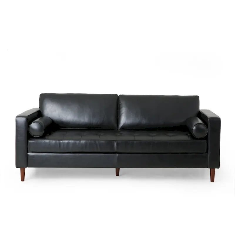 Modern 82.25 Faux Leather 3-Seater Sofa with Wood Legs