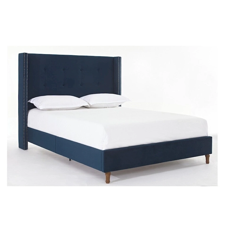Upholstered Queen Bed with Nailhead Trim Wingback Headboard