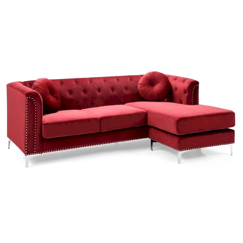 Pompano Velvet Button Tufted Sofa with Chaise