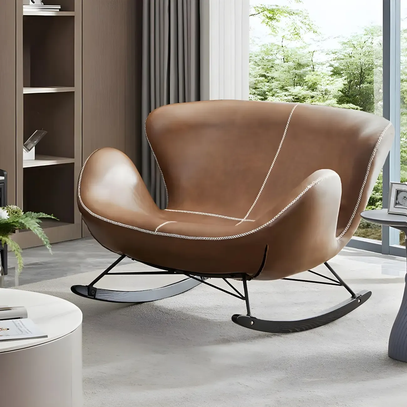 Faux Leather Upholstered Rocking Chair Stylish 2 Seat for Indoor