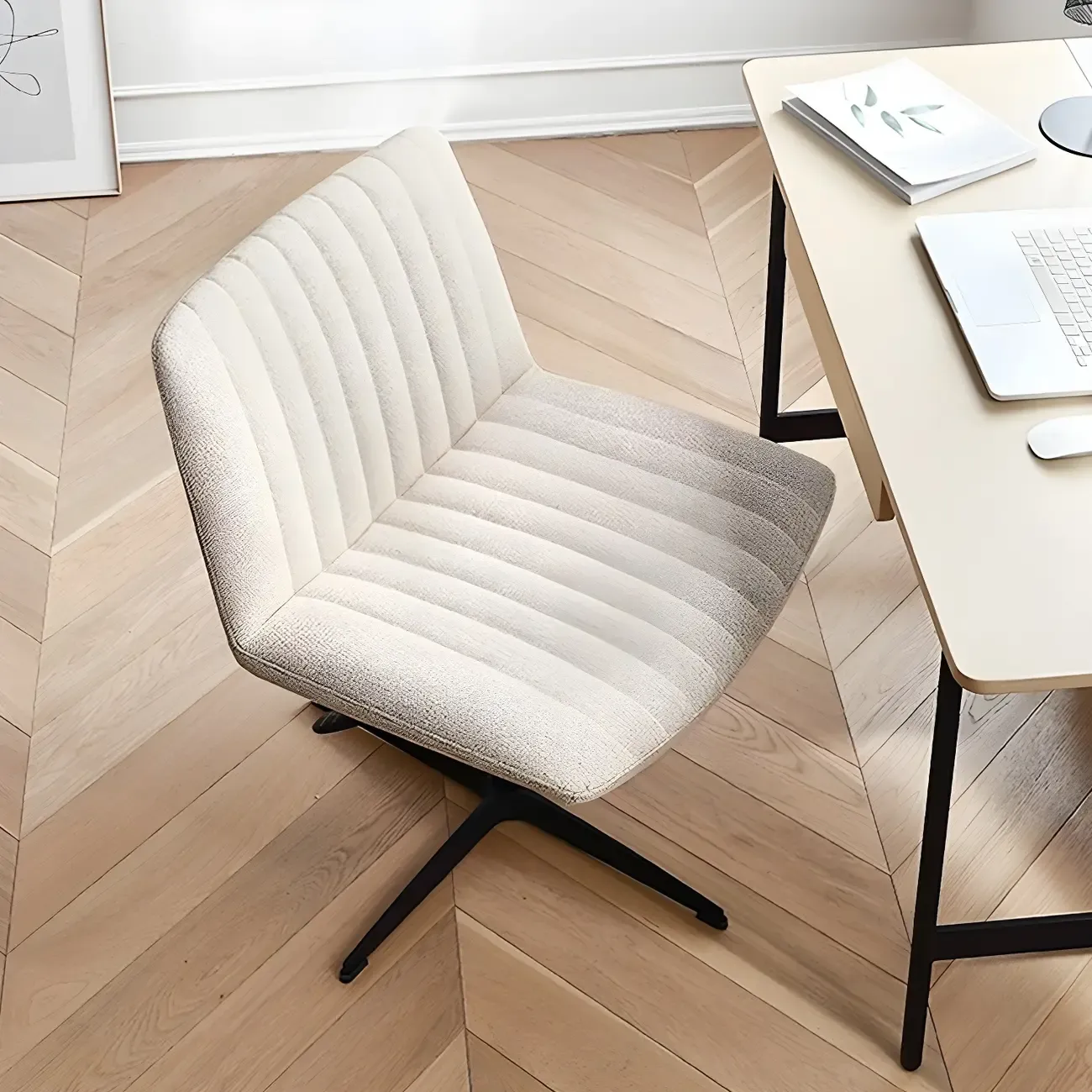 Modern Cream Leather Adjustable Swivel Side Chair