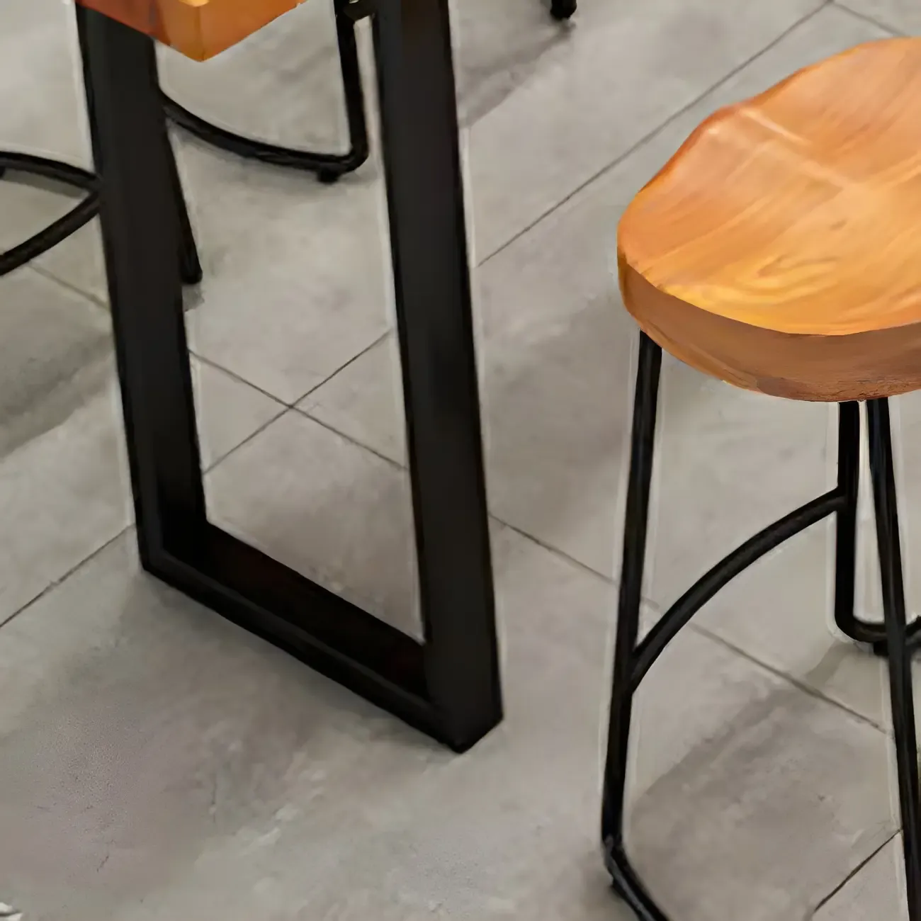 Scandinavian Brown Wooden Black Metal Base Bar Tables
