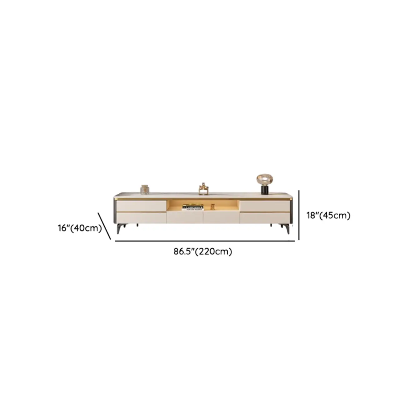 Versatile White Stone TV Stand with Multi Drawers & Lighting