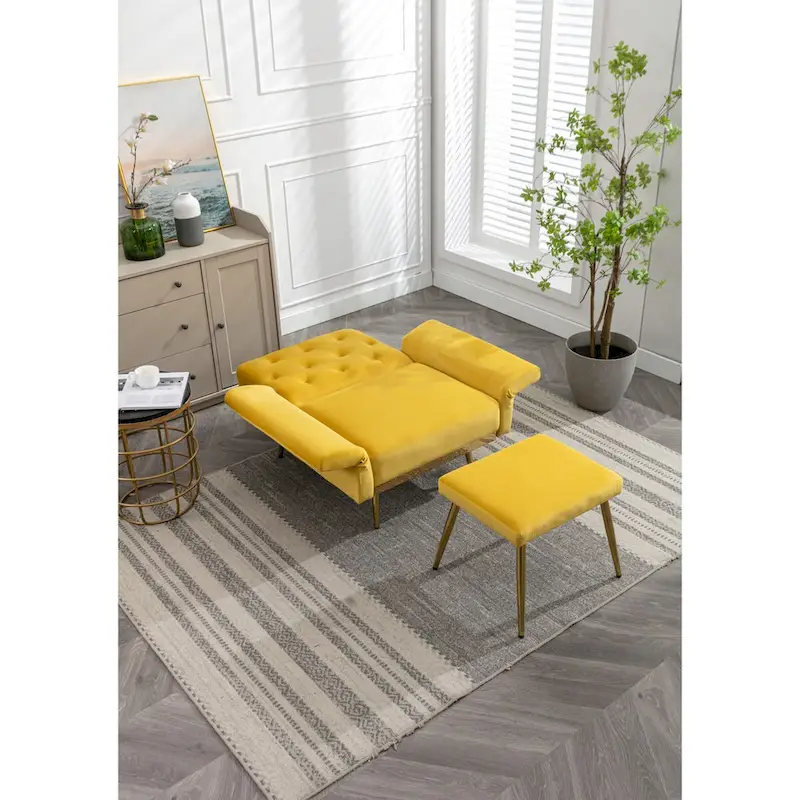 Velvet Accent Chair with Adjustable Armrests and Backrest, Button Tufted Lounge Chair, Single Recliner Armchair with Ottoman