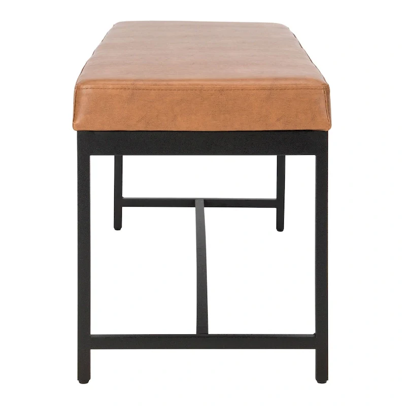 Grey / Brown Faux Leather Bench with Black Metal Legs