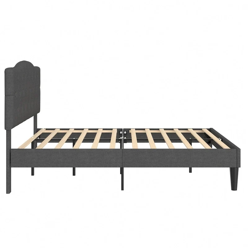 VECELO Modern Upholstered Bed with Height Adjustable Tufted Headboard ,Dark Grey