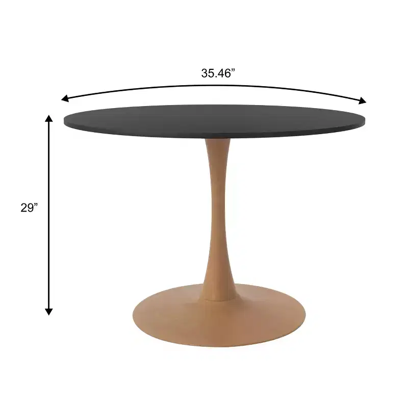 LeisureMod Bristol 35'' Modern Round Dining Table  Durable MDF Top and Wood-Transfer Natural Steel Base for Kitchen, Dining Room, or Cafes