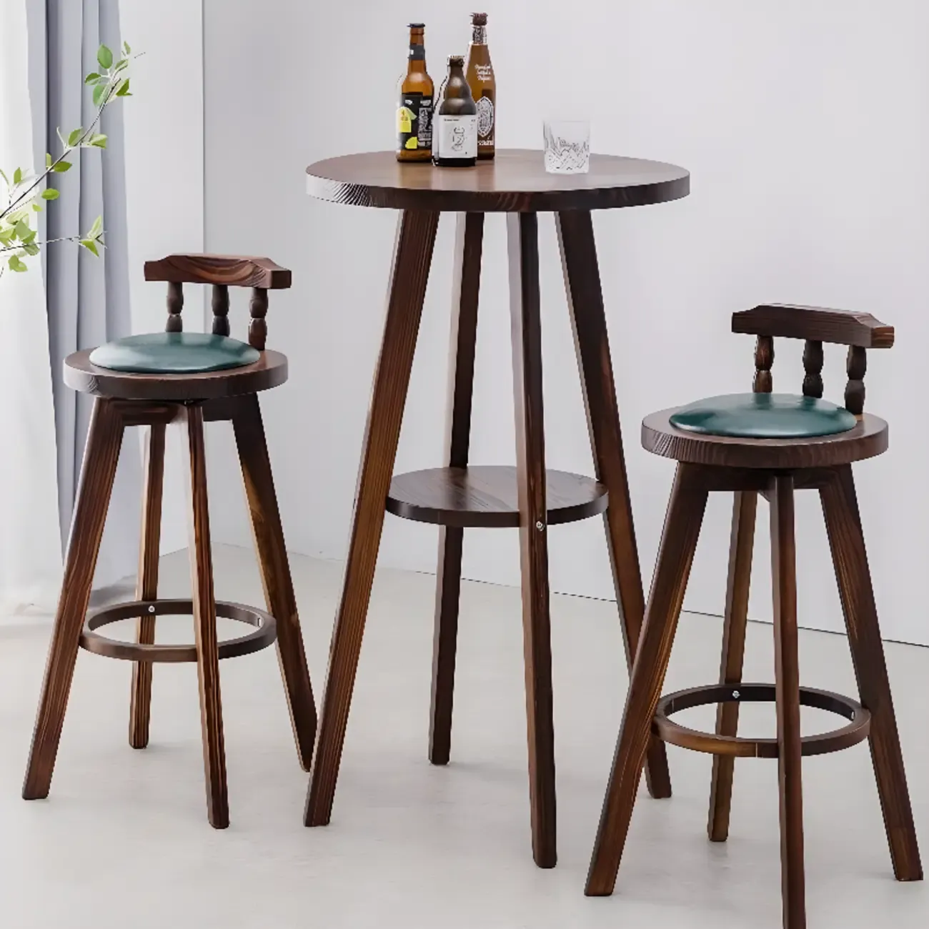 Scandinavian Brown Wooden Shelf Support Bar Tables
