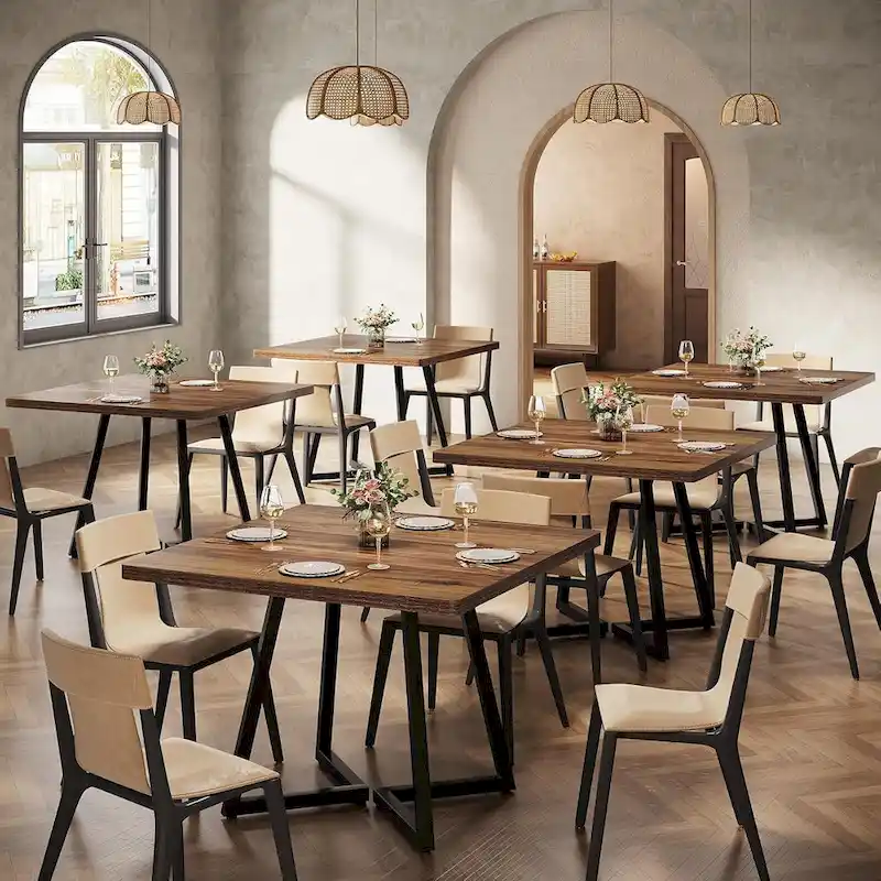 31.5 Inches Industrial Square Dinner Table with Metal Base