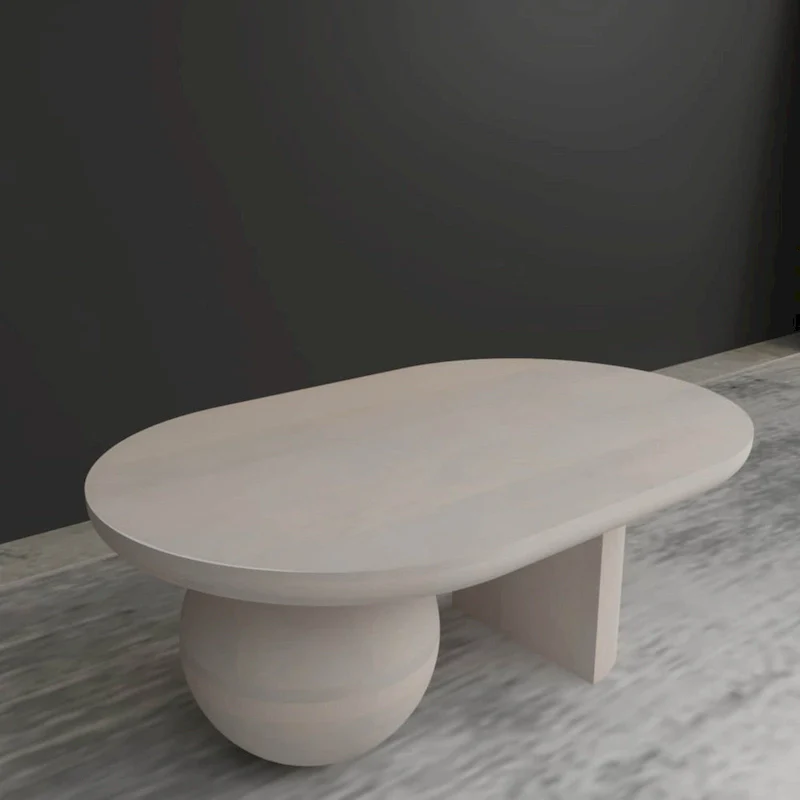 38 Inch Coffee Table, Oblong Mango Wood Top with a Modern Ball Leg