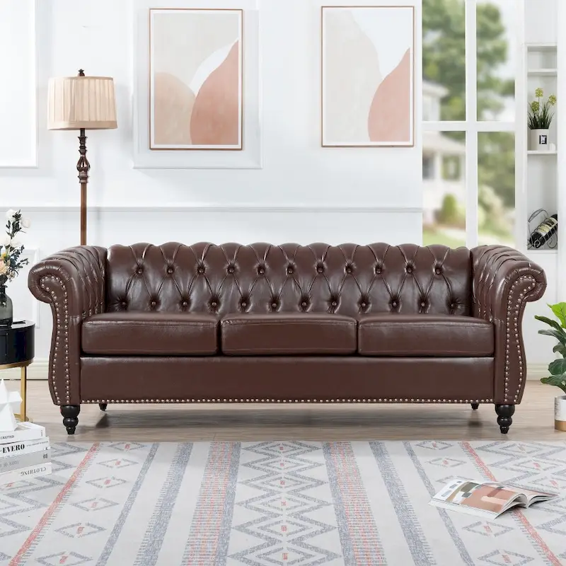 84.65   PU Rolled Arm Chesterfield 3 Seater Sofa