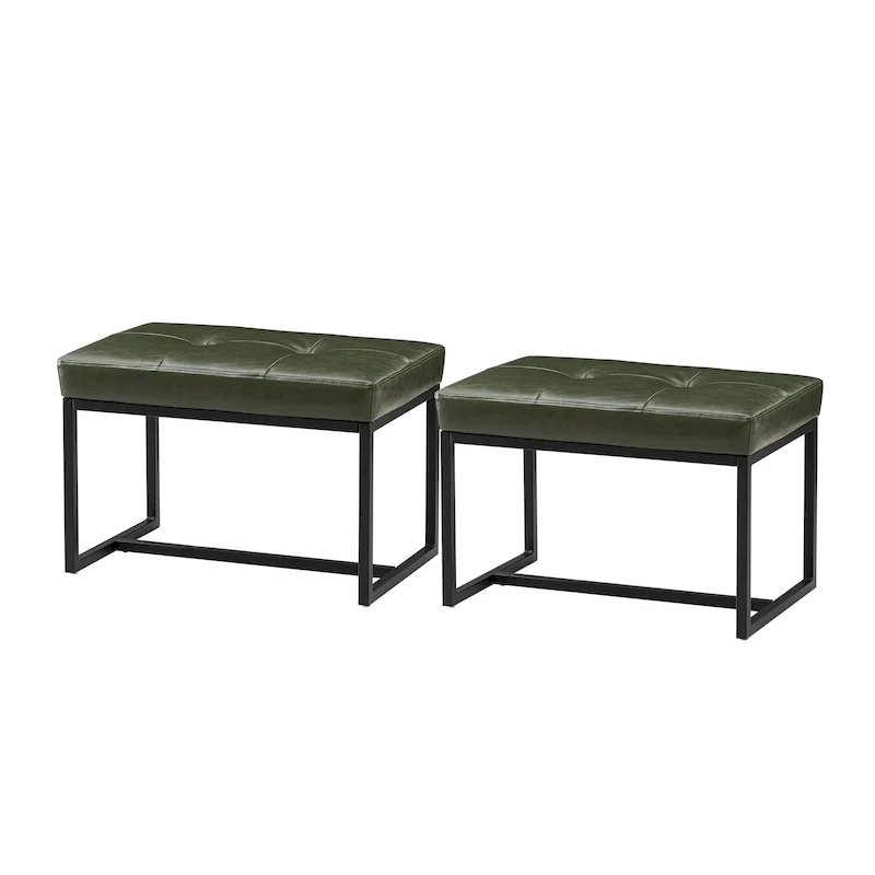 Glitzhome Set of 2 24 W Modern PU Leather Button-tufted Ottoman Foot stool