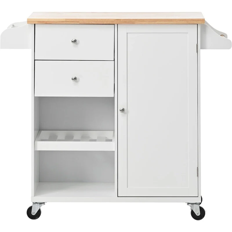 41.3 in. Rolling Kitchen Island with Spice Rack and Two Drawers