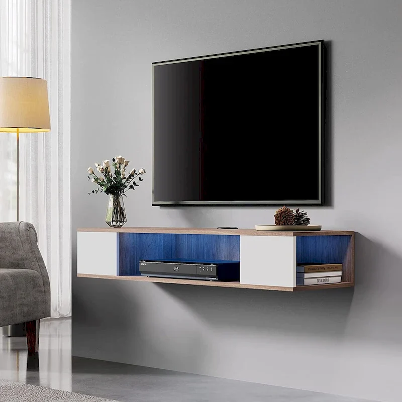 FITUEYES Floating TV Stand Wall Mounted Entertainment Center Media Console Wood Wall TV Shelf, Gray &Creamy White