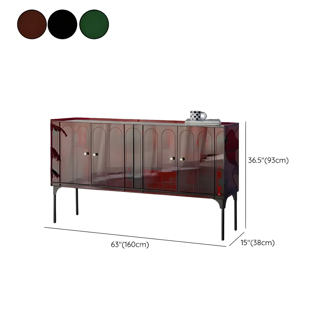 Modern Plastic/Acrylic Sideboard Cabinets with Shelves in Red