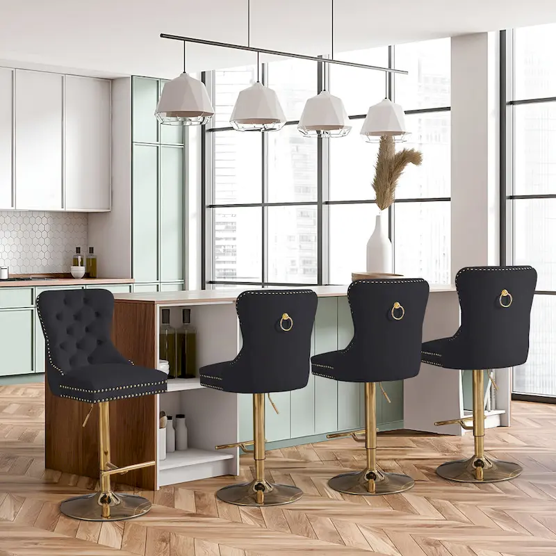 Modern Upholstered Adjusatble Thick Swivel Counter Barstools