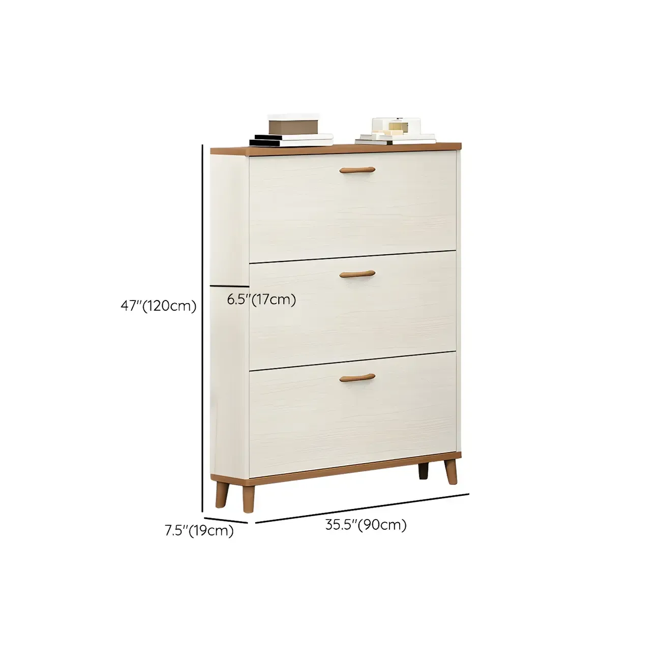 Narrow Beige Solid Wood Drop Front Shoe Cabinet