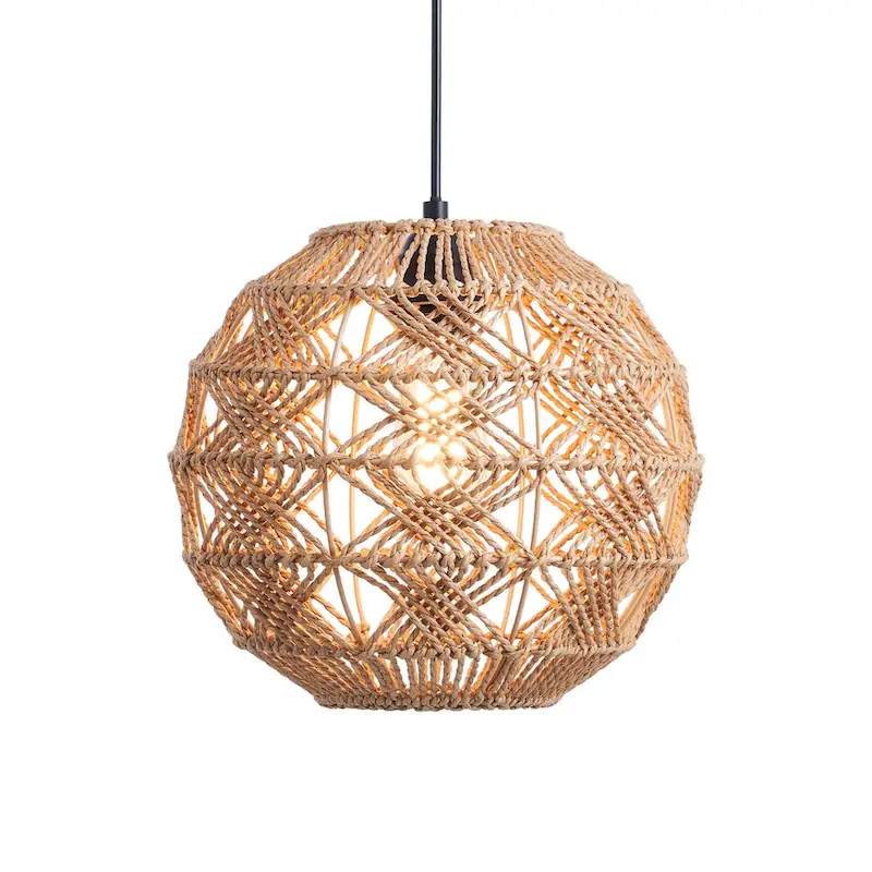 CO-Z Boho Handwoven Hemp Rope Globe Pendant Light Fixture - Tan