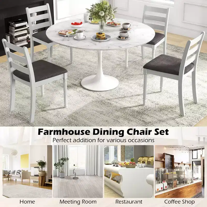 Beige Upholstered High Back Dining Chairs, Set of 4