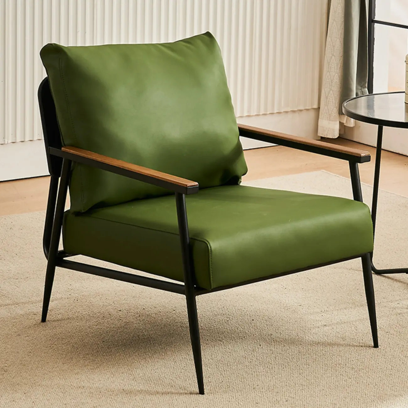 Durable Leather Accent Chair with Pillow