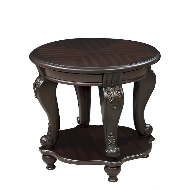 22 Inch Round End Table with Shelf