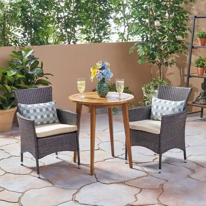 Bruna Outdoor 3 Piece Wood and Wicker Bistro Set by Christopher Knight Home