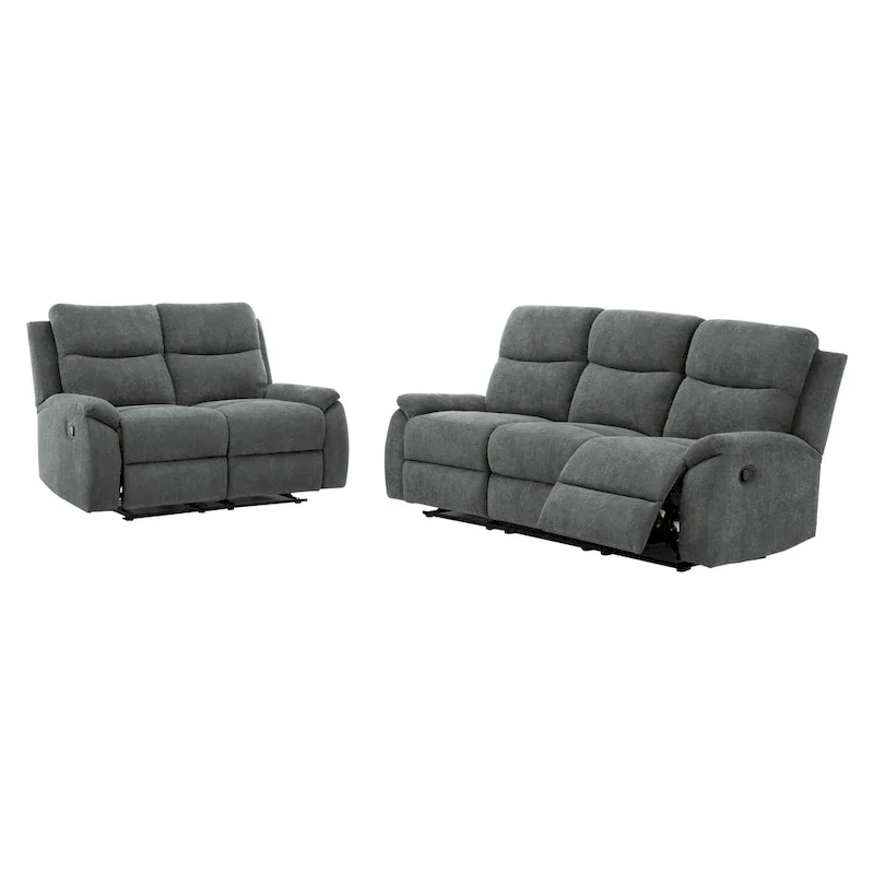 Transitional Faux Leather Reclining Living Room Sofa Set