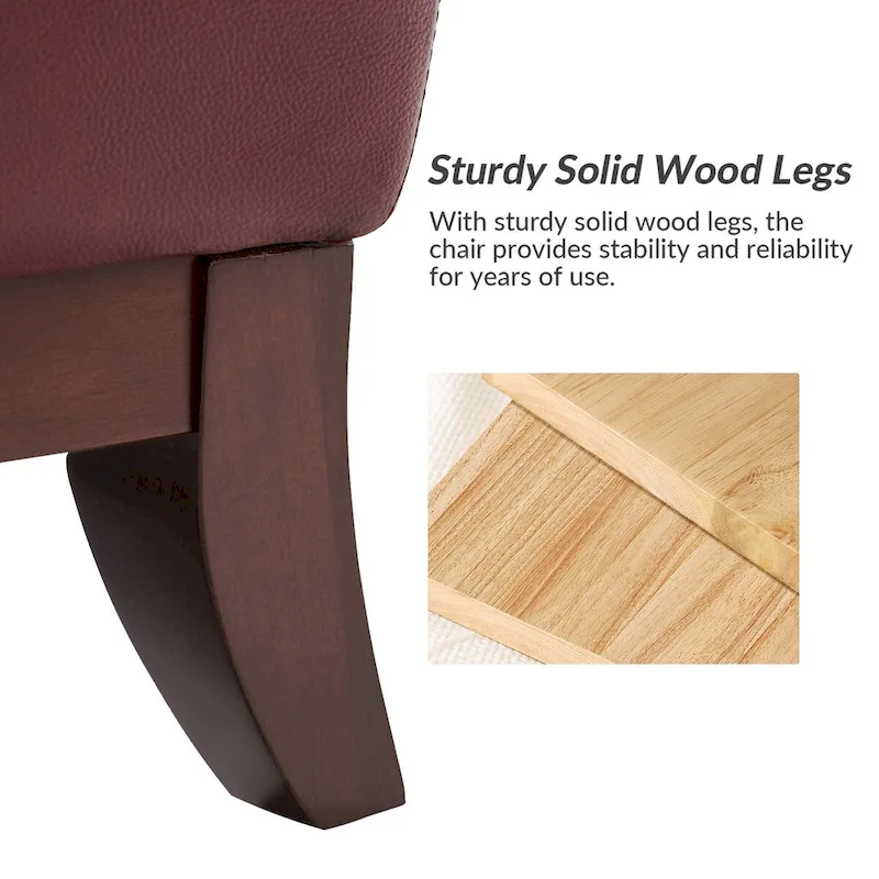 Traditional Genuine Leather Accent Chair with Tufted Wing Back