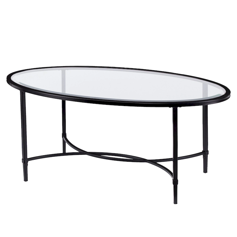 SEI Furniture Quaker Matte Black Metal Oval Coffee Table with Glass Top