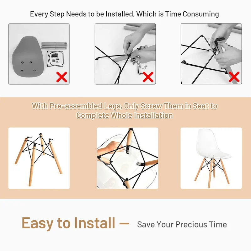 Set of 4 Dining Chairs Modern Plastic Shell Side Chair w/ Clear Seat &