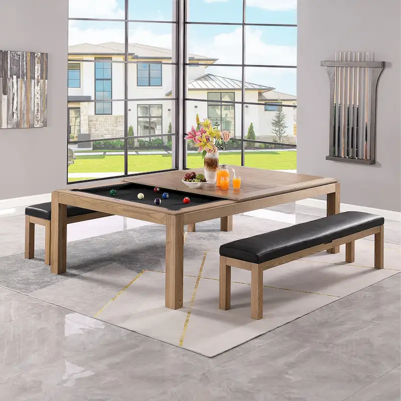 Olivia 8ft Vintage Ash Billiard Slate Pool Table with Dining Top