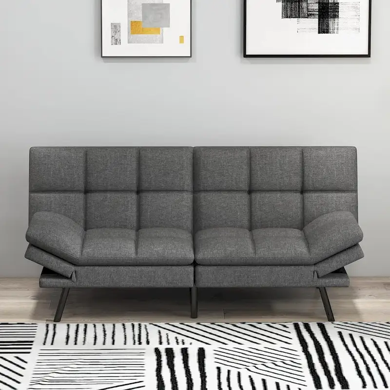 Futon Sofa Bed, Modern Convertible Sleeper Couch Daybed with Adjustable Armrests for Studio, Apartment, Office, Small Space