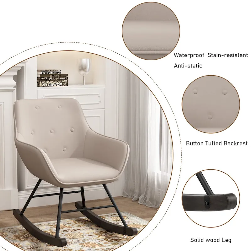 Accent Chair, Upholstered Button Tufted Living Room Chairs with Wood Legs, Comfy Frosted Velvet Lounge Chair