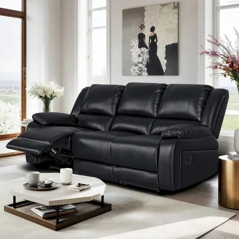 82 Width Modern Contemporary Faux Leather Manual Reclining Sofa