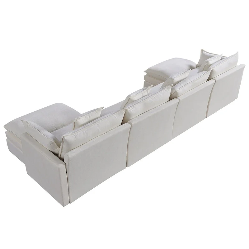 Spacious 142.52 U-Shaped Chenille Sectional Sofa with Double Cushions, Convertible Chaise and Ottomans