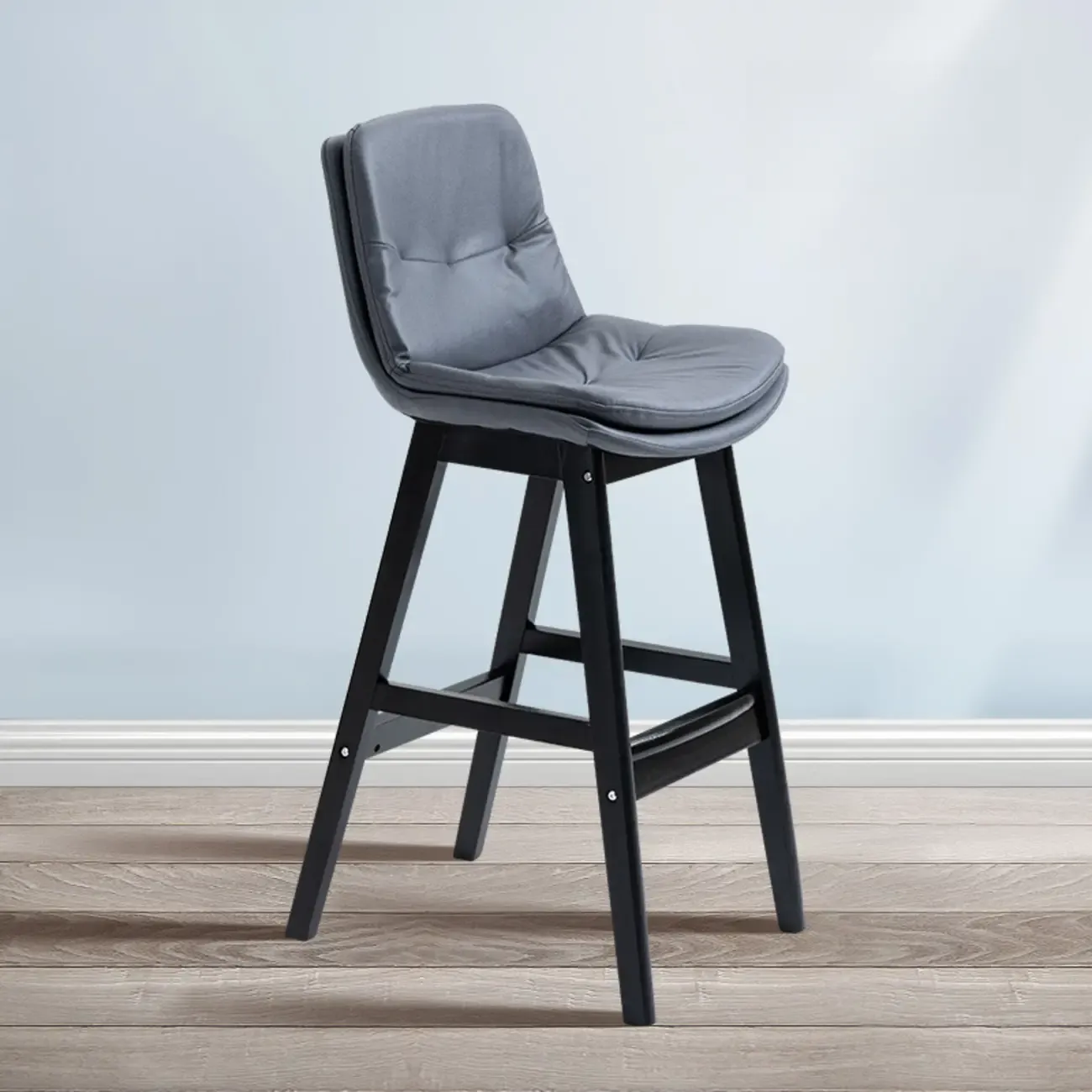 Scandinavian Wood Frame Leather Ergonomic Bucket Bar Stool