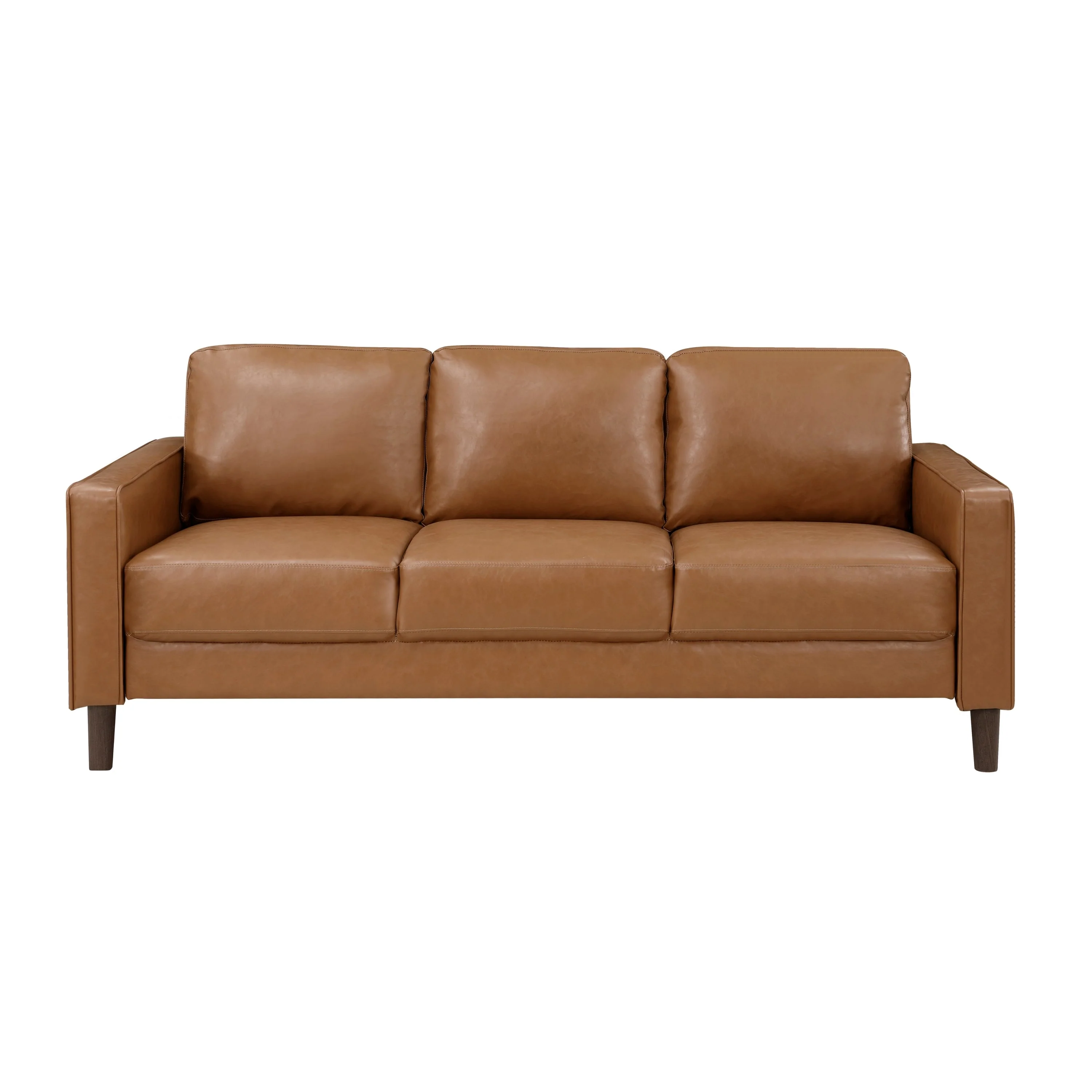 Modern Style Brown Faux Leather 3-Seater Sofa Couch