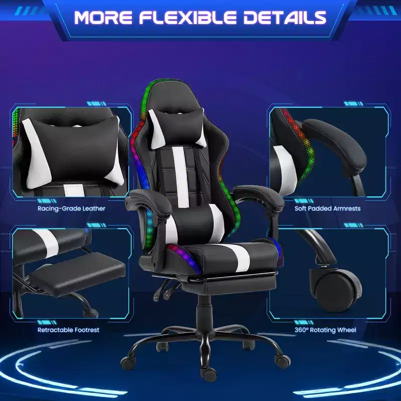EROMMY Gaming Chair With Massager & Footrest