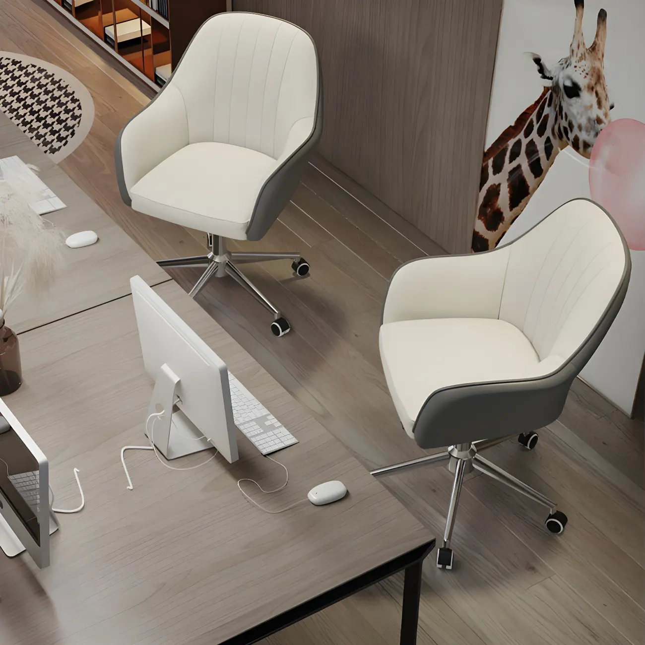 Modern Yellow Leather Swivel Office Chair