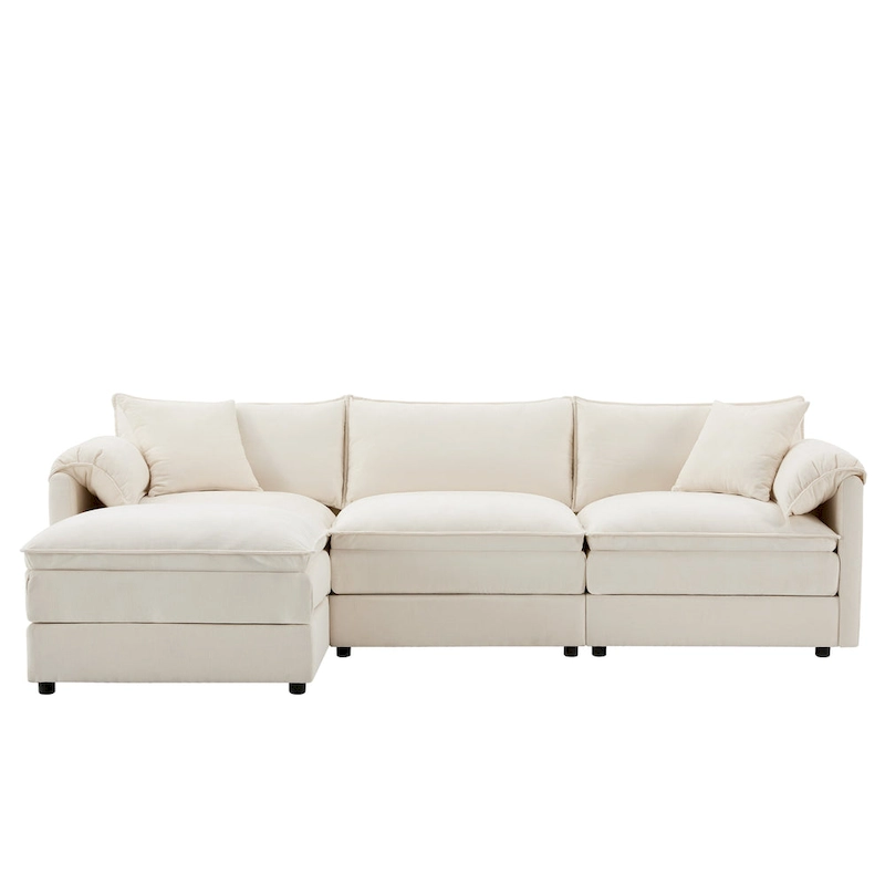 103.5 Chenille Sectional Sofa with 4-Seat L-Shaped Cloud Couch and Ottoman & Pocket Spring Cushions (330lb Capacity)
