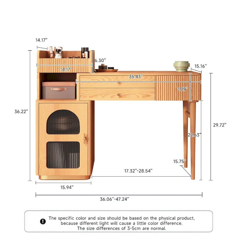 JASIWAY Vanity Makeup Table with 3 Drawers