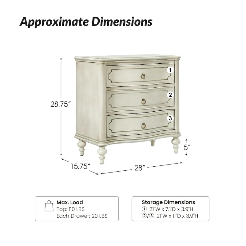 Alois Traditional 3-Drawer Nightstand with Solid Wood Spindle Legs Set of 2 by HULALA HOME