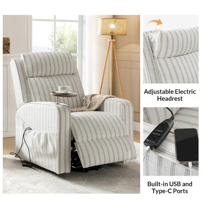 Darrell  Lift Assist Massage and Heating Power Recliner with Charing and Soild Wood Tray by