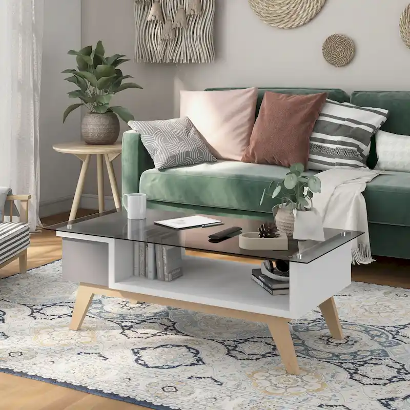Modern Style 47-Inch Glass-Top Single-Tier Coffee Table