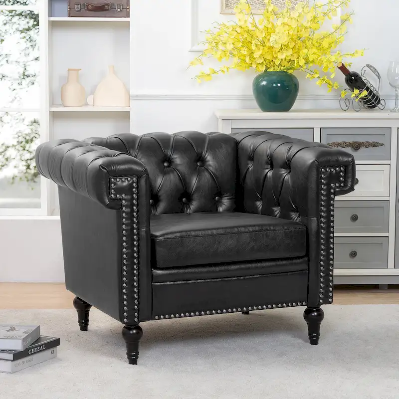 Black Modern 39 Tufted Accent Chair with Nailheads