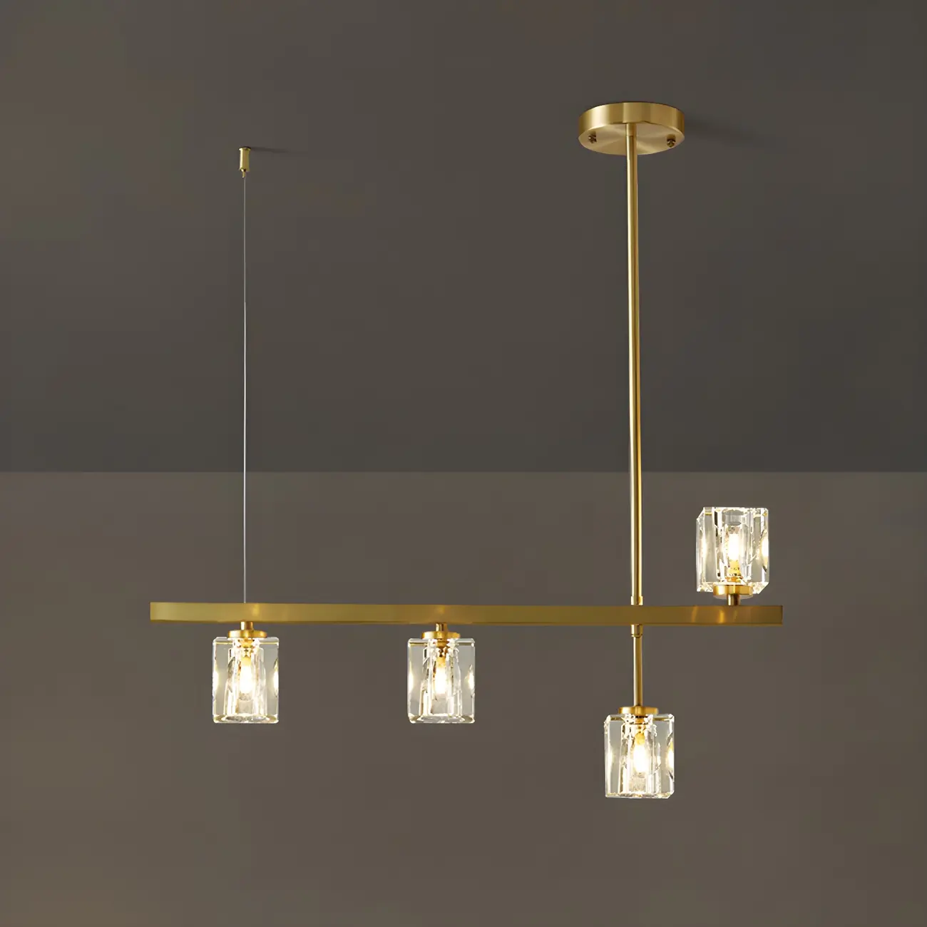 Geometric Gold Crystal Linear Island Pendant Light