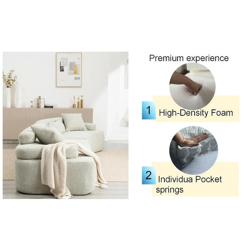 Modern Boucle 4-Seater Upholstered Sectional Sofa with 4 Pillows